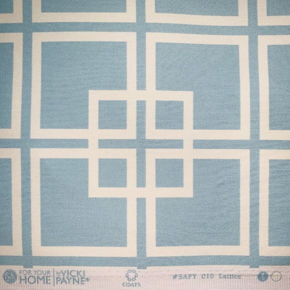 9.16 Yards Free Spirit Vicki Payne Aqua & Cream Fretwork Lattice Trellis Fabric - Picture 3 of 5
